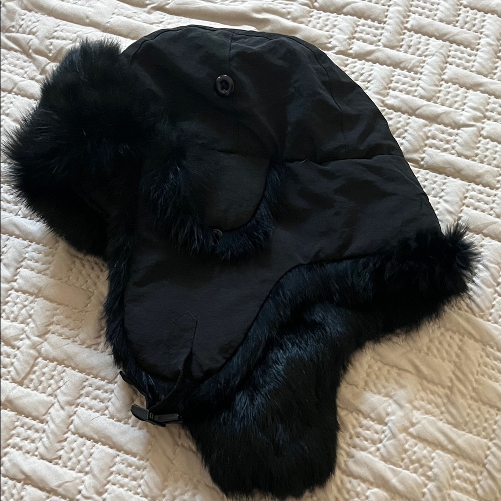 Norko Black Real Rabbit Fur Trapper Hat. Size XL
